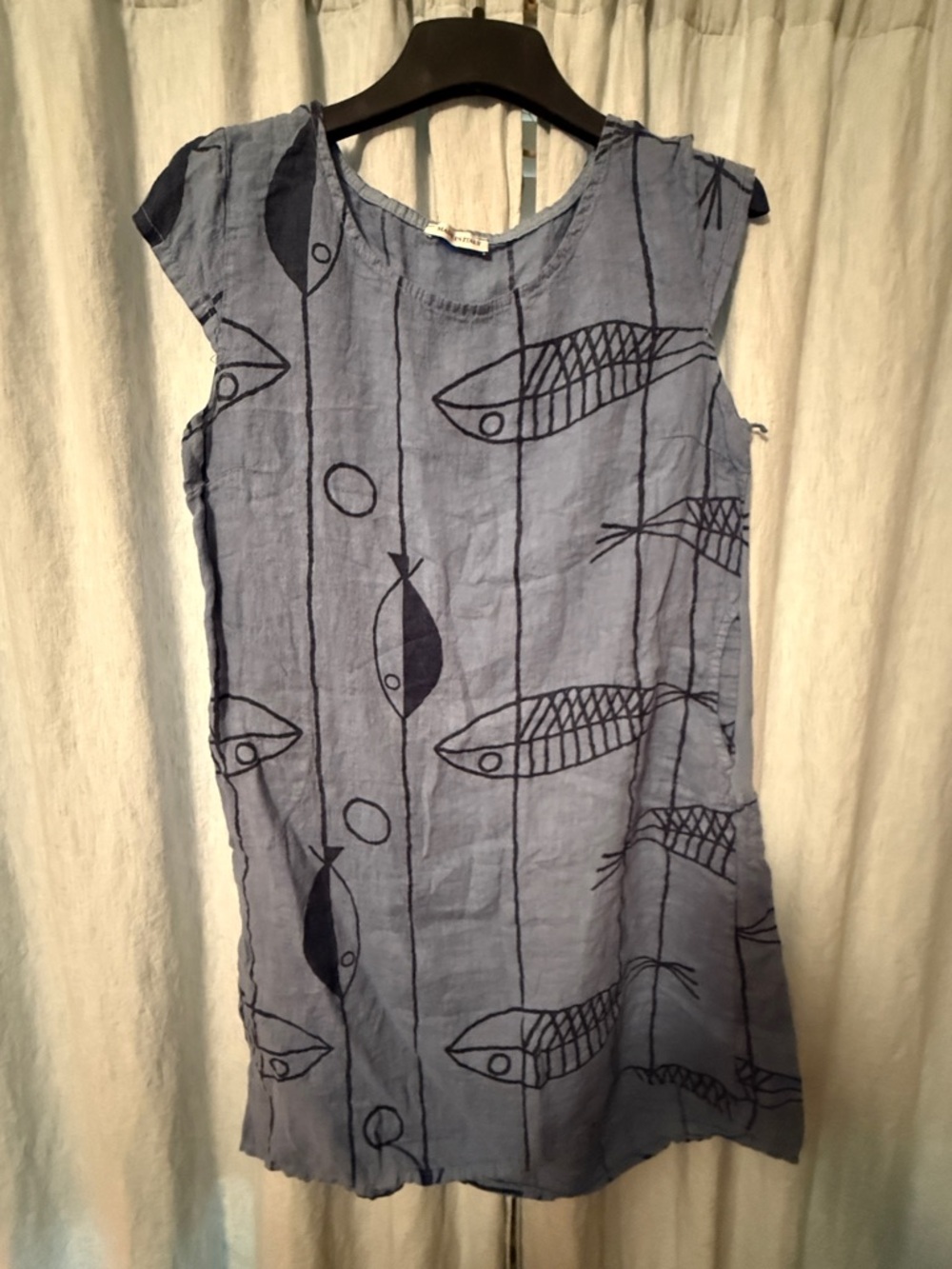 Sleeveless Light Blue Fish-Print Mini Dress